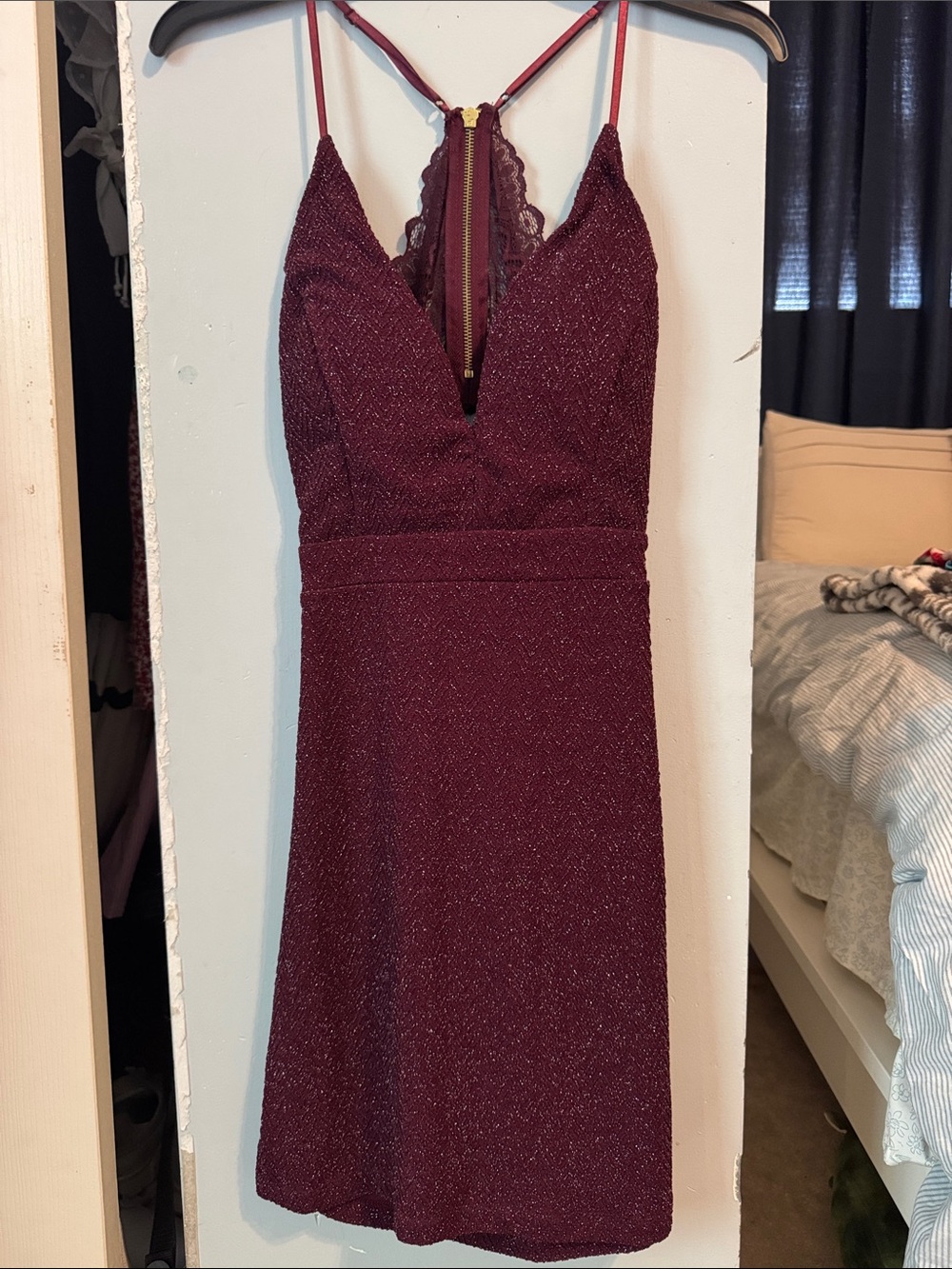 Honey and Rosie- Strappy V-Neck Sparkle Dress in Wine